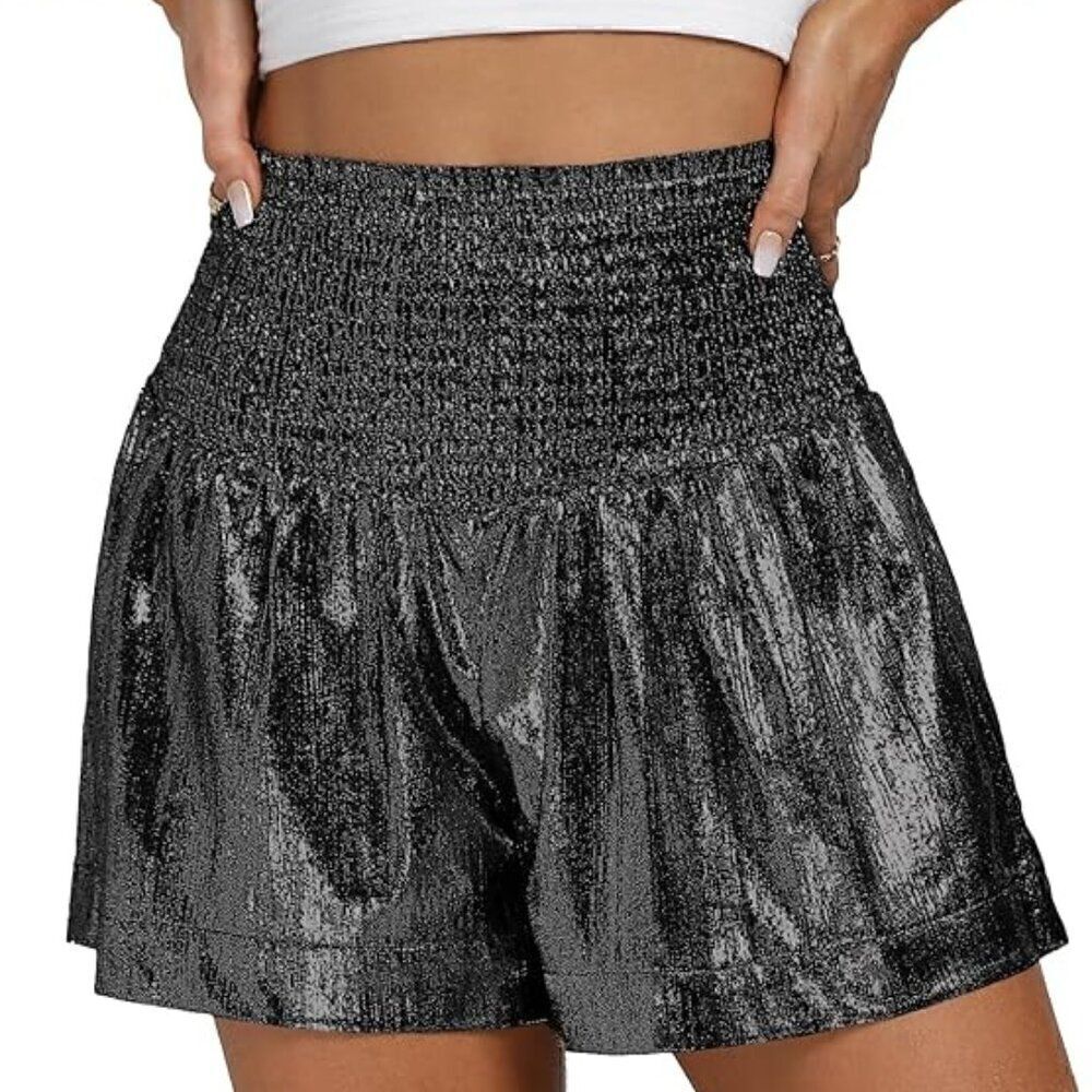 Shiny Vrtige Glitter Party Shorts – High Waist, Flowy Fit, Size XS